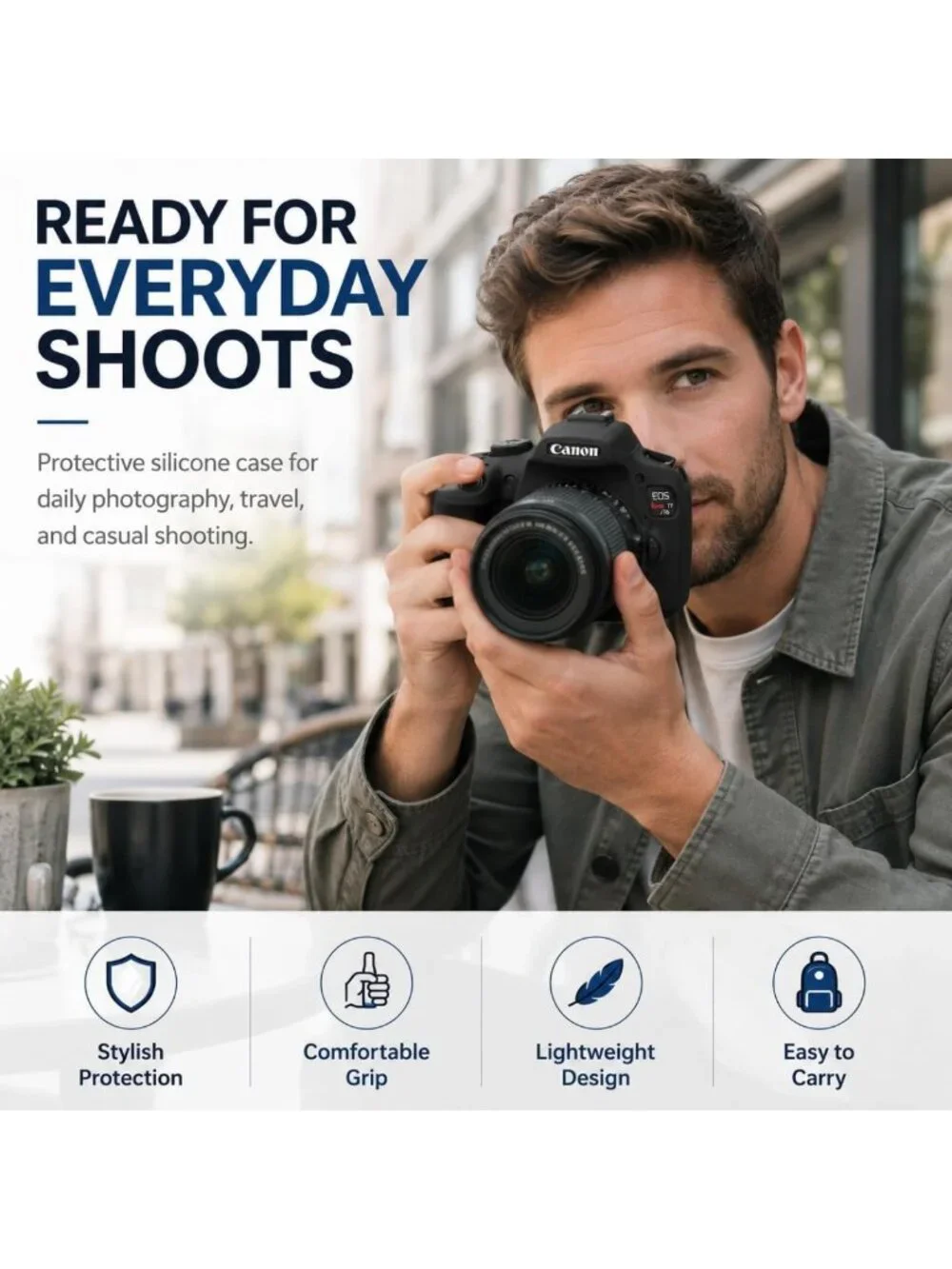 Soft Silicone Camera Case Cover for Canon EOS Rebel T7/T6 - Anti-Scratch, Screen